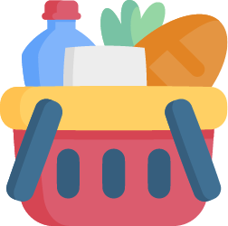 Icon of a shopping basket filled with food and water