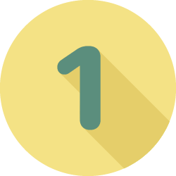 Circular yellow icon with a green number one in the middle