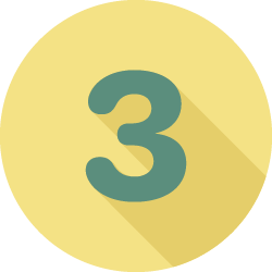 Circular yellow icon with a green number three in the middle