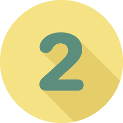 Circular yellow icon with a green number two in the middle